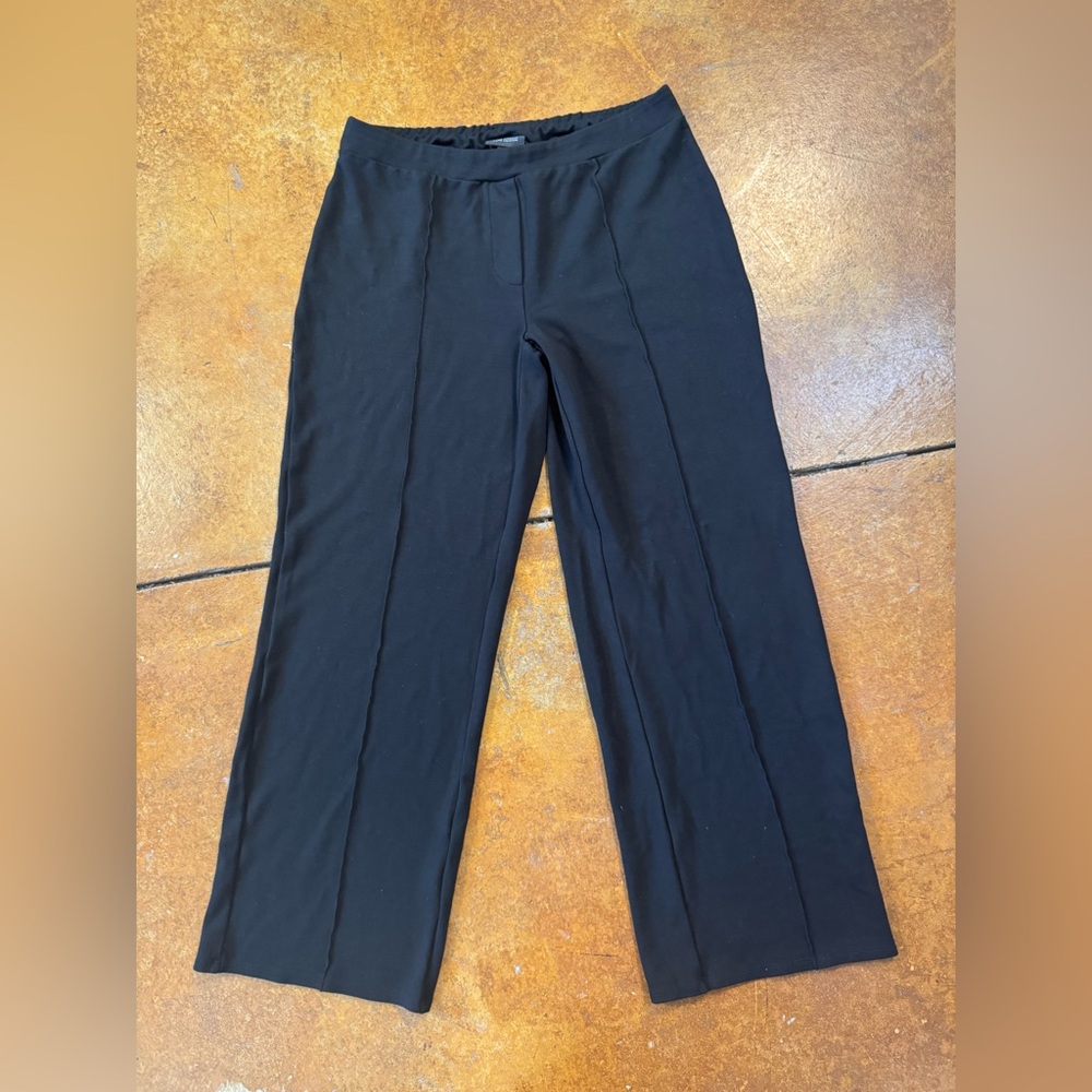 J Jill wayfarer collection black womens wide leg sm stretch dress pants w piping
